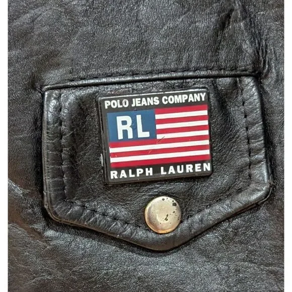 Vintage Ralph Lauren x Chaps U.S ARMY 100% Leather Moto Jacket Men's S in black - Picture 6 of 9